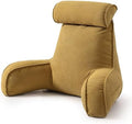 Bed Rest Reading Pillow, Backrest Pillow with Arms, Corduroy Back Support Cushion with Side Pockets & Washable Cover, for Sitting Up in Bed, Sofa Relaxing & Watching TV, Mustard Yellow by Ailuteie