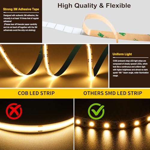 Pandery COB LED Strip Light,CCT Dimmable Strips Light,2700K-6500K,16.4ft/5m,8mm Wide,CRI90+ 24V LED Strips Kit with Bluetooth APP Control/Music Mode,for Bedroom,Kitchen,DIY Lighting - Image 5
