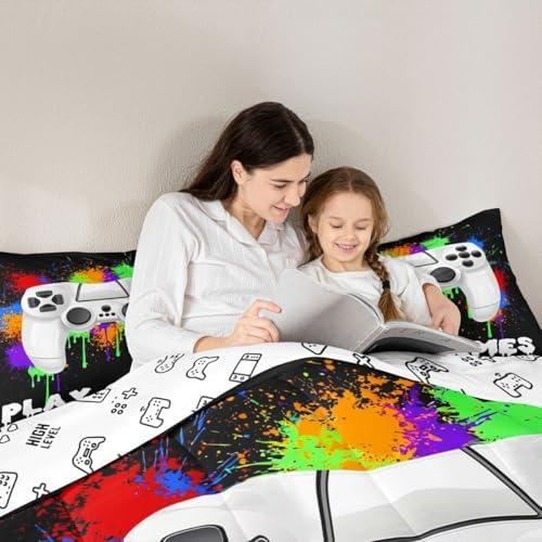 Feelyou Kids Boys Graffiti Gamer Bedding Set King Size, Black Gaming Comforter Set Game Comforter for Game Room Decor Duvet Set Durable Bed Set 3Pcs Room Decor Quilt Set Bedding Collection - Image 6