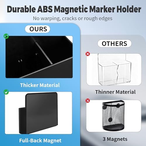 2 Pack Magnetic Pen Holder for Refrigerator & Whiteboard, Full-Back Magnet Dry Erase Marker Holder with Adjustable Divider, Magnetic Marker Holder for White Board Office Desk Locker Accessories, Black - Image 5