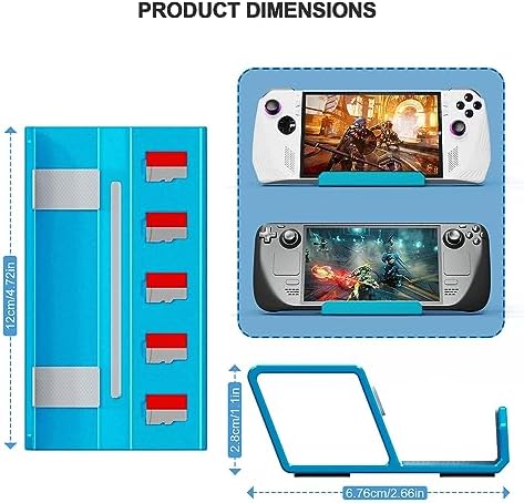 Desktop Bracket Holder for Rog Ally for Steam Deck Aluminum Alloy Stand Base Game Console Stand Playstand Mount with 5 Card Storage Slot Design (Blue) - Image 6