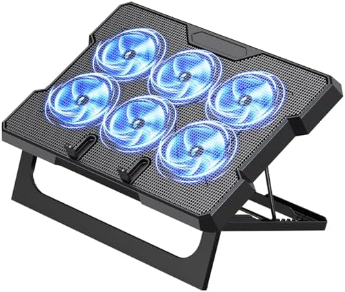 MOKURU Laptop Cooling Pad, Laptop Cooler with 6 Quiet Fans Up to 17.3 Inch Heavy Notebook Cooler Stand, 8 Levels of Tilt, Two Levels of Height Adjustable (Black) by MOKURU