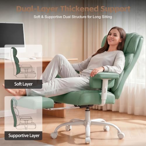 Vonesse Office Chair, Desk Chair with Soft Adjustable Armrests, Ergonomic High Back Gaming Chair with Lumbar Support, Executive Computer Chairs with Footrest (PU Leather, Green) - Image 5