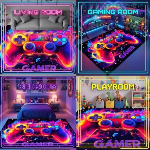 Gamer Rug for Boys Room - Gaming Rug, 6'x9' Game Controller Shape Gaming Carpet for Teens Boys Playroom Computer Chair Floor Mats Decor Game Carpet for Bedroom - Image 4
