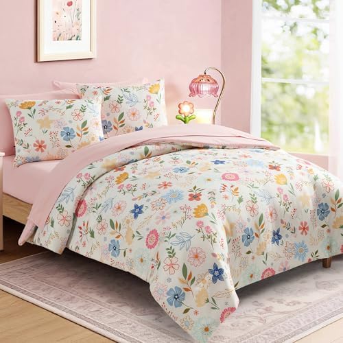 Twin Comforter Set for Girls - 5 Pieces Pastel Floral Twin Bedding Sets - Image 2