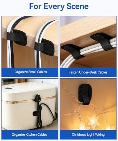 AGPTEK 80Pcs Self-Adhesive Cable Ties, Hook and Loop Cable Straps, Black - Image 7