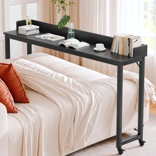 Arlopu Overbed Table with 360° Wheels, Queen Size Mobile Bed Desk, Black by Arlopu