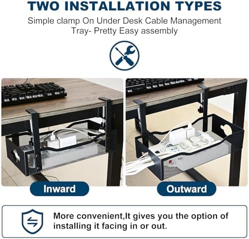 Large Under Desk Cable Management Tray - Heavy Duty Metal Cord Organizer with No Drill Installation for Office & Home Office Desks to Hide Wires & Power Strips (Black, XL) - Image 6
