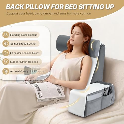 Reading Pillow for Bed Sitting Up Husband Pillow with Arms & Cup Holders - Image 5