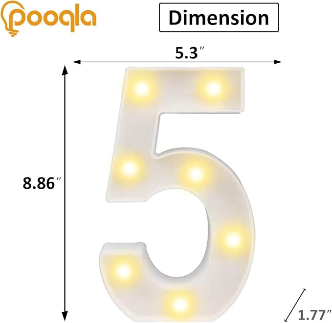 Pooqla LED Light Up Numbers, Marquee Number with Remote for 5th Birthday Decoration, Lighted Numbers Gift for Boys Girls Party Backdrop Wedding Anniversary Decor, Warm White and Cool White Number 5 - Image 5