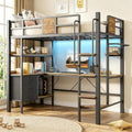 Garvee Twin Loft Bed with Desk and Stairs, Heavy Duty Loft Bed with RGB LED Lights, Charging Station, 3 Fabric Storage Drawers & 2 Open Shelves, No Box Spring Needed-Matte Black by Garvee