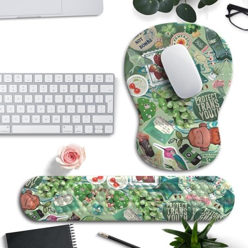 Mint Green Keyboard Wrist Rest Support Mouse Pad&Keyboard Set, Cute Green Ergonomic Mousepad Non-Slip Base Desk/Office Pain Relief&Easy Typing Pad with Neoprene Cloth&Raised Curved Memory Foam by Mechanical+Cattle