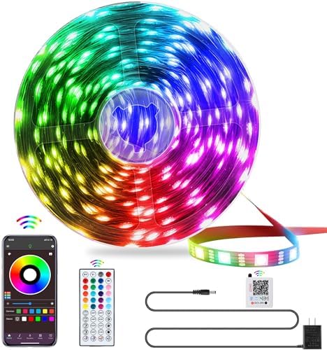 QZYL LED Lights for Bedroom, 25FT RGB LED Strip Lights with 44 Keys IR Remote, Smart LED Light Strip with Adhesive Backing Adjustable Brightness App Control for Bedroom Party Decoration by QZYL