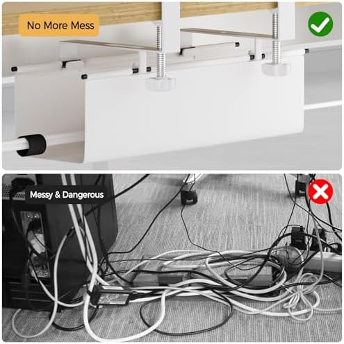 Under Desk Cable Management Tray 15.7" - No Drill Computer Wire Organizer Cable Tray, Cord Hider Clamp Mount with 16X Cable Ties PC Cables Management Cord Holder for Office/Home (Upgrade Fabric,White) - Image 5