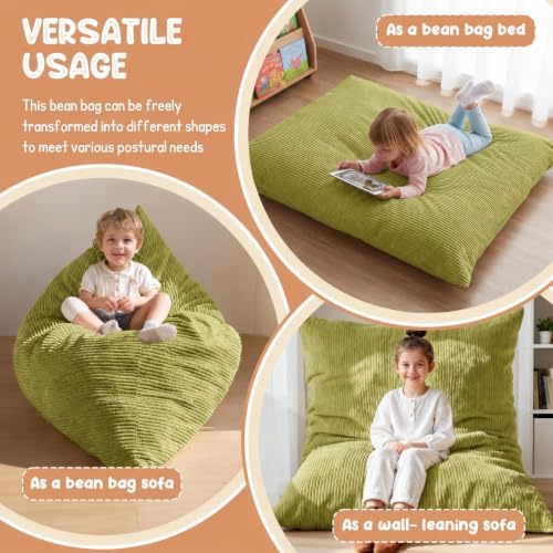3 in 1 Kids Bean Bag Chair Bed – Foldable Bean Bag to Lounger & Floor Mattress, High-Density Foam Filling Bean Bag, Child Floor Sofa for Reading, Sleeping, Gaming & Relaxation,Green - Image 3
