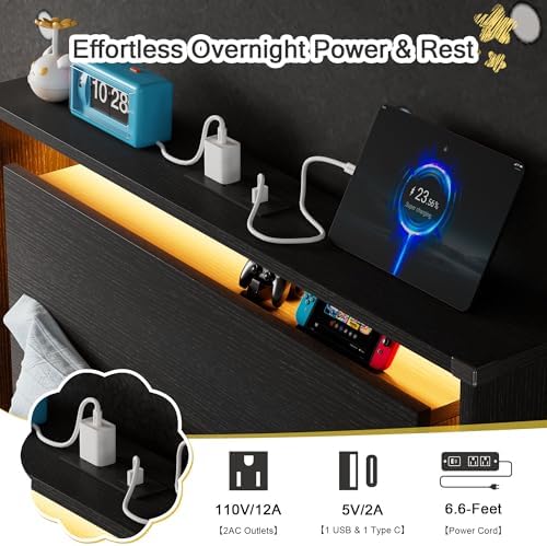 Einhomn Twin Bed Frames with LED Lights and Charging Station - Wood Floating Bed Frame with Storage Headboard, Adhesive Slats, Kick-Free & Noise-Free Design, Easy Assembly, Black - Image 5