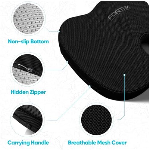 FORTEM Seat Cushion, Office Chair Cushion for Tailbone Sciatica Pain Relief | Memory Foam Pillow for Car | Ergonomic Design | Washable Cover | Non Slip | Black - Image 5