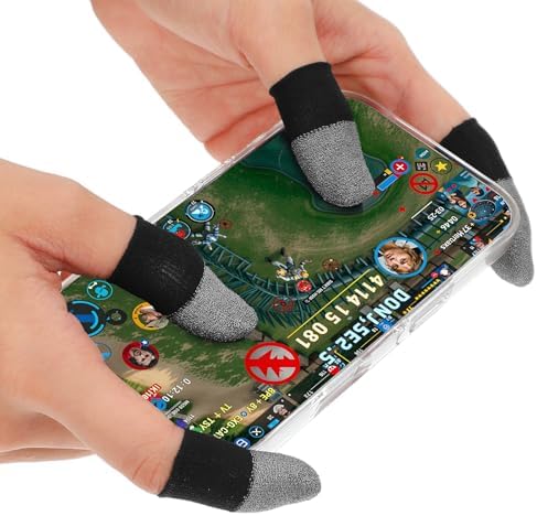 10 Pcs Silver Fiber Gaming Finger Sleeves, Finger Cots Anti Sweat Touch Screen Gloves Thumb Protector Compatible with All Touchscreen Devices, Black - Image 7
