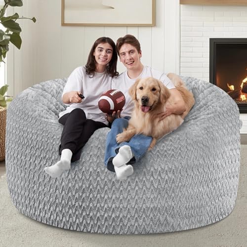 5FT Bean Bag Chair,Giant Bean Bag Chairs for Adults,Big Bean Bags with Memory Foam Filled, Large Beanbag Chairs with Chevron Plush Cover-Light Grey - Image 4