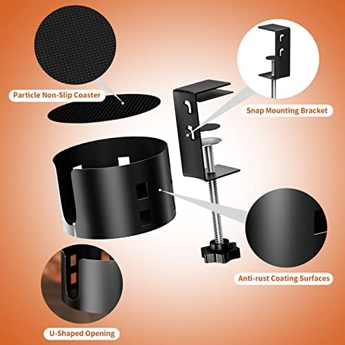 OOKUU 2 Pack Large Desk Cup Holder, Anti-Spill Cup Holder for Desk or Table, Sturdy and Durable, Easy to Install, Enough to Hold Coffee Cups, Water Bottles, Gaming PC Office Accessories, Black - Image 3