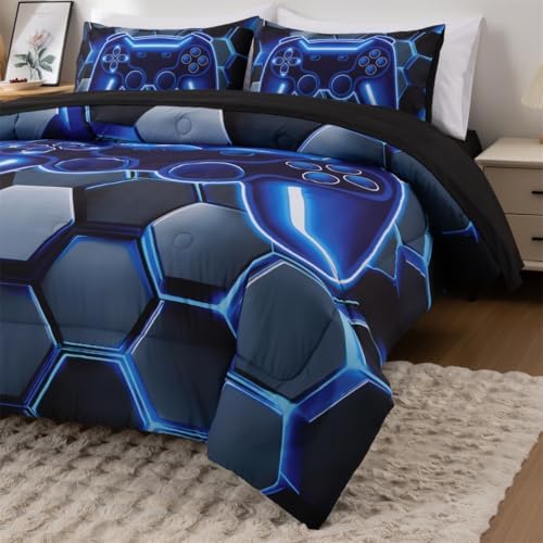 NTBED 3D Gaming Comforter Set for Boys Kids Teens,5pcs Gamer Bedding Sets with Sheet,Game Console Bed in a Bag (Blue, Twin) - Image 3