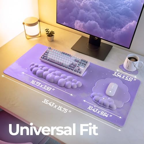Premium Quality Cloud Wrist Rest Keyboard & Mouse Pad Set – Ergonomic Memory Foam Desk Accessories with Wrist Support for Office & Gaming – Purple-Star - Image 5