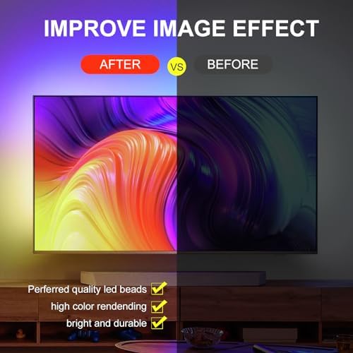 9.84ft Smart RGB LED TV Backlight Strip for 32-45 Inch TVs, Music Sync Bluetooth App & Remote Control, USB-Powered LED Lights for Bedroom, Gaming, Home Theater - Image 3