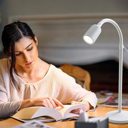 DAMI Dimmable LED Desk Lamp USB Powered, 3 Color Modes Flexible Gooseneck Reading Light, Eye-Caring Small Table Lamp for Home Office Study Bedroom Dorm Bedside - White - Image 6