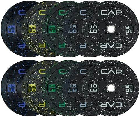 CAP 2-inch Olympic Bumper Plate Weight Set | 100-370 lbs | Multiple Colors | Storage Rack Optional by CAP