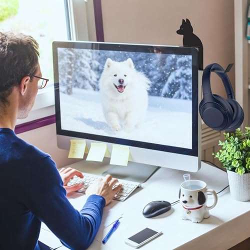 Metal Dog And Cat headphone holder for monitor, shepherd, Black - Image 2