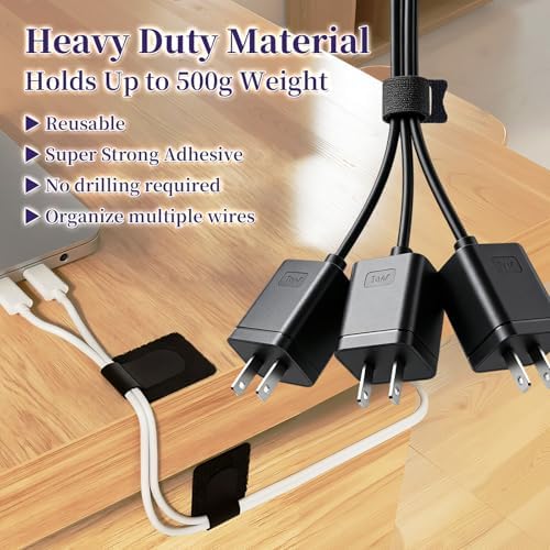 80 Pack Cable Management Kit, Adjustable Hook and Loop Cable Ties, Heavy Duty Detachable Cable Straps and Self Adhesive Hooks, Reusable Cord Holder, Cable Hider for Desk/TV/Home Office, Black - Image 3