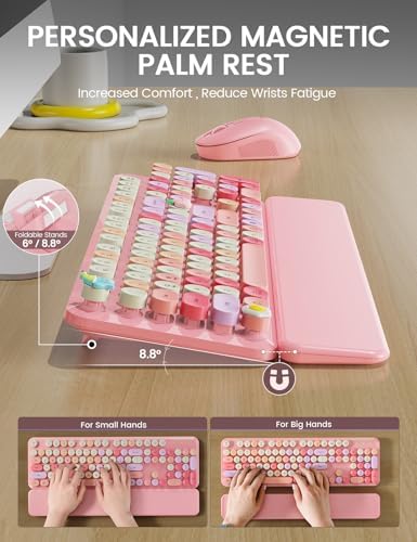 Wireless Keyboard and Mouse Combo, Cute Typewriter, Magnetic Wrist Rest - Image 3