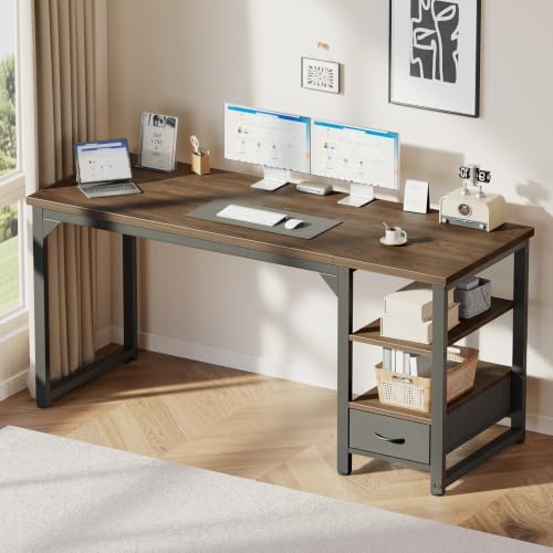 Mericonia 63" Reversible Computer Desk with Drawer, 1" Thick Office Desk by MERICONIA