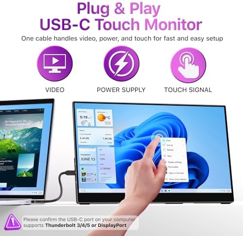 cocopar Portable Monitor Touchscreen 15.6 Inch 1080P FHD 90% sRGB Travel Monitor with Speaker HDMI USB-C Second Screen for Laptop MacBook Surface PC Xbox PS4/5, VESA Mountable, with Touchscreen - Image 4