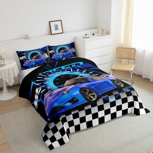Feelyou Blue Racing Car Comforter Set Twin for Kids Boys Girls Bedding Set - Image 4