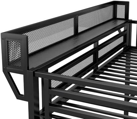 KEIKI Full Size Metal Loft Bed Frame with Convertible Staircase, Built-in Storage Shelves and Wardrobe, Loft Bed with Solid Slats, Guardrail, No Box Spring Required, Easy Assembly, for Bedroom, Black - Image 6