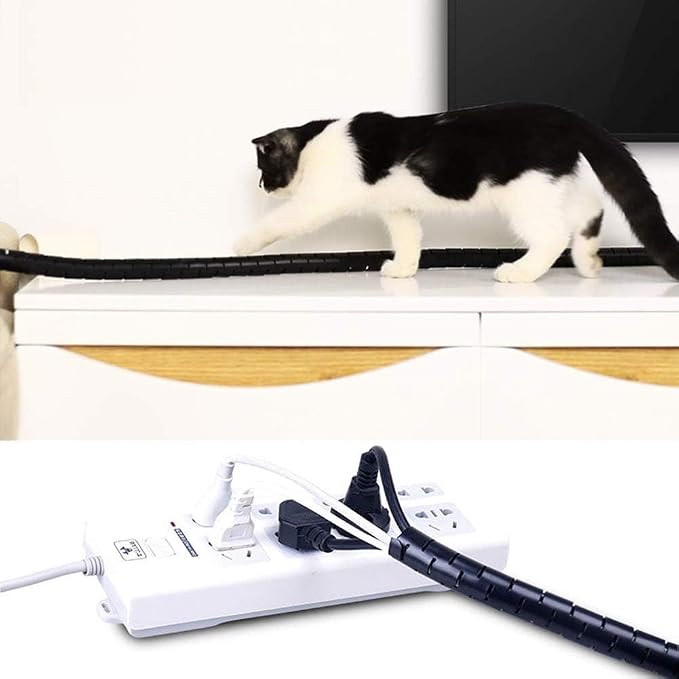 RELIANCER 10FT Cable Management Sleeve Organizer,1/2 inch Coiled Cord Organizer w/4 Cable Clips & Guide Clip,Wire Cover Wire Wrap Cable Protector,Messy Cable Tube Hider Solutions TV PC Home Office - Image 8