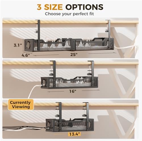 2 Pack Under Desk Cable Management Box Black, Cinati 26.8" Wire Organizers No Drill, Cord Organization Tray with Clamp for Office, Home - No Damage to Desk - Image 6