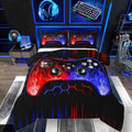 Erosebridal Honeycomb Gamer Kids Comforter Set Red Blue Neon Lights Game Consoles King Bedding Set Ombre Art Geometry Hexagon Beehive Duvet Set Gaming Decor for Boys Bedroom Decor by Erosebridal
