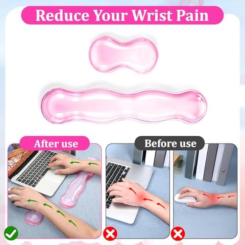 Ergonomic Gel Wrist Rest Set Anti Slip Silicone Keyboard and Mouse Pad Clear Pink Keyboard Support for Office Typing or Gaming, Relieve Wrist Pain - Image 5