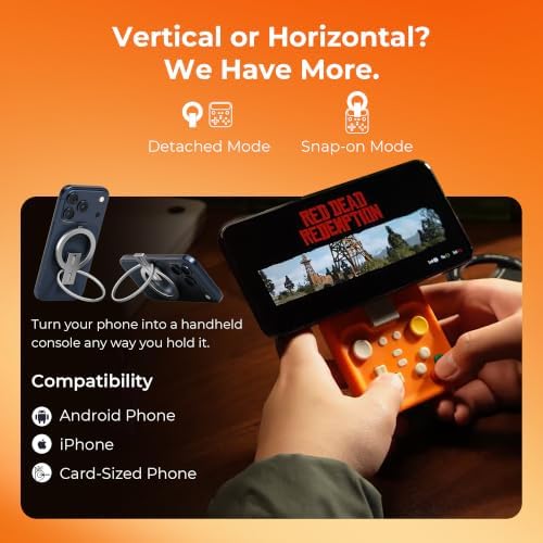 abxylute M4 Snap-On Mobile Gaming Controller for Android & iPhone, Switch 1&2, Portable Bluetooth Controller, Pocket-Sized Retro Arcade Phone Gamepad Kickstand, Dual Joystick Turbo Pro Gaming Magnetic (Orange) - Image 3