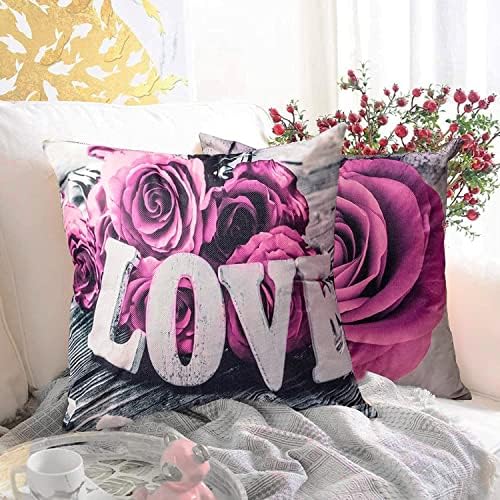 Light Purple Throw Pillow Covers Set of 4 18x18 Inch Bedroom Living Room Decorative Flower Rose Pillow Cases Cotton Linen Square Couch Sofa Chair Indoor Outdoor Patio Car Cushion Covers Home Decor - Image 4