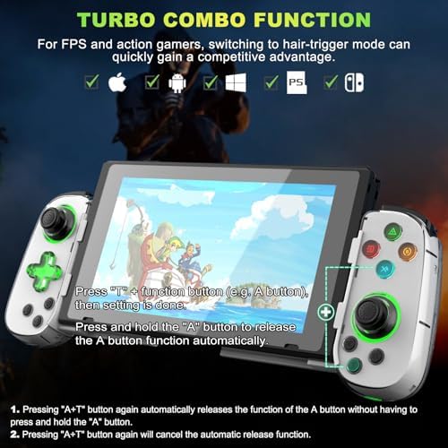 Phone Game Controller for iPhone 17/Android/PC/Switch, Play COD, Genshin,Support Streaming on PS5/Xbox/PC Console, Cloud Gaming Wireless Gamepad Joystick, Turbo/6-Axis Gyro/Dual Motor, Green Light, White - Image 4