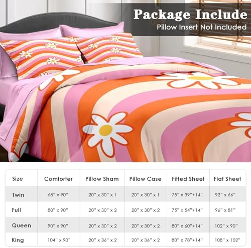 Pamnest Full Comforter Set with Sheets, 7 Pieces Daisy Retro Bedding - Image 6