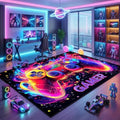 Gaming Rug for Boys Room - Gamer Rug, 9'x12' Gaming Carpet for Teens Boys Bedroom Playroom Decor, Game Controller Carpet for Office Computer Chair Floor Mats by WJLBKGU