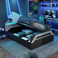 Merax Queen Size Gaming Bed with Built-in 7-Color LED Lighting Headboard, Side-Lift Hydraulic Storage Platform Bed, Cyberpunk Style, No Box Spring Needed, Black+Gray by Merax