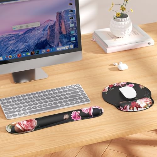 KTRIO Keyboard Wrist Rest & Mouse Pad with Wrist Rest, Peony Flower | Memory Foam Wrist Support, Ergonomic Design, Non-Slip Base, Office and Home Use - Image 6