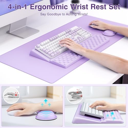 Ospelelf Keyboard Wrist Rest Stand Pad and Ergonomic Mouse Pad Set with Large Mousepad, Memory Foam Comfort, Premium Office Desk Accessories for Pain Relief, Purple - Image 2