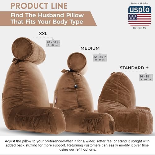 Husband Pillow XXL The Original for Adults - 30" Tall Backrest for Sitting Up in Bed - Firm Support Reading & Bed Rest Pillows for Adults, Neck Roll, Removable Cover - TV - Chocolate - Image 4