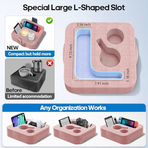 Couch Cup Holder Pillow, Sofa and Bed Caddy for iPad, Kindle, Switch, Game Controller, Remotes, Phones, Small-Sized Cup & Drink Holder for Couch, Bed, Desk, Car, Beach, Bathroom Cup Holder, Pink - Image 3